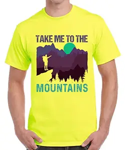 Caseria Men's Graphic Printed Half Sleeve Cotton Customized T-Shirt - Take Mountains (Lemon Yellow, XXL)