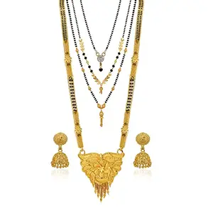 Brado Jewellery Traditional Combo of 4 Gold Plated 30 Inch and 18 Inch Mangalsutra Tanmaniya with 1 Pair of Earrings for Women and Girls