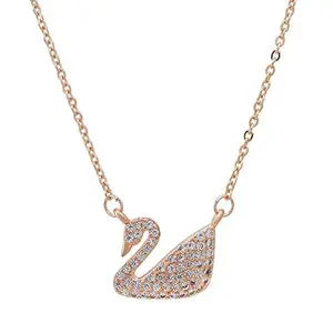 Memoir Rose Gold plated CZ studded Flamingo Swan high fashion chain pendant Women Girls