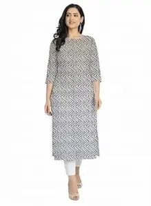 Zig-Zag Wave Print Straight Cut Cotton Kurti for Womens