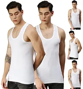 ONN Men's Relaxz OR111 Pack of 5 White Super Combed Cotton Rib Round Neck Sleeveless Vest with Stay Fresh Properties (Size : Large)
