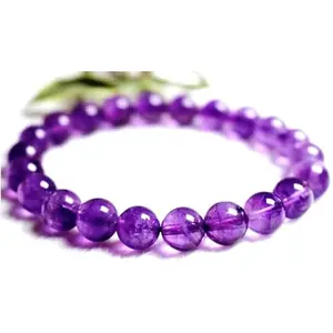 Lady Works Natural Amethyst Quartz 8mm Round Shape Smooth Cut Beads 6.5 Inch Stretchable Bracelet For Men & Women. Unisex Bracelet For Healing, Meditation, Prosperity, Gift & Luck|LW_BRST_00543_6.5