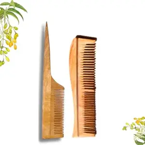Datengling Comb for your Hair Pack of 2 by SASU'S 100% Authentic Neem Wood Combs for Women and Men Dual Teeth Comb | Reduce Hairfall and Dandruff | Promote Hair Growth | Handmade Neem Comb | Made in India. Premium Tail Comb, Dual Toothed Regular Comb