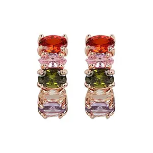 I Jewels Rose Gold Plated Multi Colour CZ Stud Earrings For Girls Womens (A92E06)
