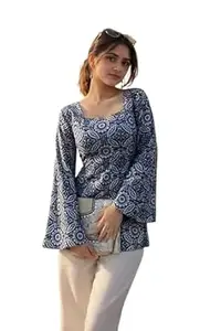 MF ERA Women's Women's Rayon Floral Printed Full Sleeves Squre-Neck Short Kurti, Bell Sleeves, Short Kurti for Woman, Stylish Ethnic Top, Daily Casual Western & Office