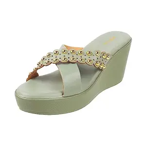 Metro Women Green Synthetic Leather Fashion Wedge Heel Sandal UK/7 EU/40 (34-154)
