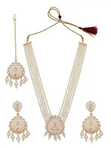 ZaffreCollections White Jewelry Set for Women, Earrings Necklace Maang Tikka Set for Wedding, Rani Haar (ZCNS0128)