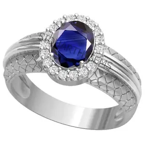 AKSHITA GEMS 7.00 Ratti (AA++) Certified Blue Sapphire Ring (Nilam/Neelam Stone Silver Ring)(Size 20 to 23) for Men and Woman