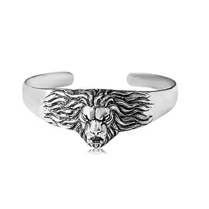 LN Choice Adjustable Jewellery Lion Face Pure Stainless Steel Oxidized Silver Black Heavy Large Adjustable Free Size Big Lion Sher Kada Lion Bracelet Cuff Bracelets for Men Women Boys KADA.