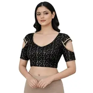 Printed Summer Blouse for Women | Half Sleeve V Neck Lightweight Readymade Saree Blouse | Daily & Casual Wear
