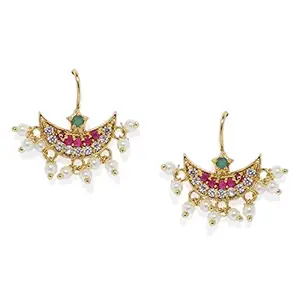 Accessher Gold Plated Traditional and Ethnic Multicolour American Diamond Studded Maharashtrian Clip On Bugadi Ear Cuff Pack of 1 Pair for Women and Girls