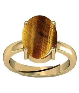 APSLOOSE 7.50 Carat Deluxe Quality Natural Tiger's Eye Stone Gold Plated Ring Panchdhatu (Adjustable Ring Free Size Anguthi Gemstone by Lab Certified