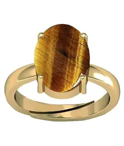 DAURAYA GEMS 3.25 Ratti 2.55 Carat Natural Tiger Eye Oval Cut Gemstone Astrological Gold Plated Ring Original Certified for Men's and Women's (NOP0187)