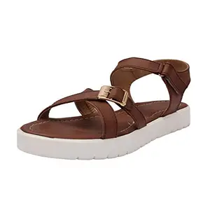 RIGHT STEPS Women's Brown Faux Leather Fashion Sandals - 38 EU
