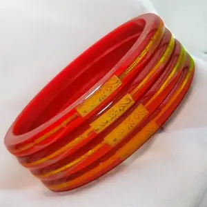 Red Shankha Bangles with Gold Design, Traditional Bengali Wedding Chudi Set, Ethnic Bridal Jewellery (2.6)