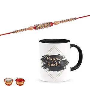 Manonita Rakhi Gift for Brother, bhaiya bhabhi, Gift Set (Rakshabandhan Mug, Roli,Chawal) BLACKMUG-13-BD