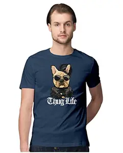 ALLEN BLACK Men's Regular Fit T-Shirt Thug Life Dog with Attitude 100% Cotton T-Shirt Navy Blue_THGLOGAT-Navy Blue 2XL Men Round_