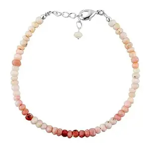 LKBEADS Silver Plated Bracelet with Multicolor Faceted Pink Opal Beads – Rondelle 3-3.5mm – 7 inch Adjustable – For Men & Women|LK_STACK_05448