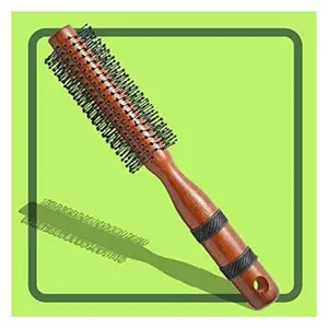 Scarlet Line Maple Wood Anti Static Round Hair Brush with Anti Slip Rubber Grips on Wooden Handle, Soft Ball Tip Nylon Bristles For Styling_Brown