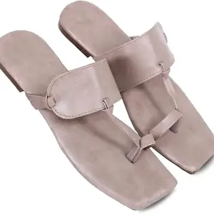 PADUKI Synthetic Leather Casual Flats Fashion Sandals for Women (Khaki, 9 UK) (Set of 1 Pair) (3014)