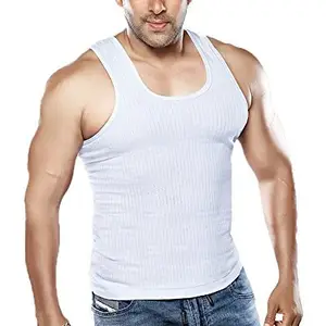 Dixcy Scott Men's Fitted Sleeveless Cotton Vest Pack of 4 (Size :90 cm) White