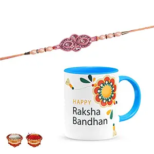 Manonita Rakhi Gift for Brother, bhaiya bhabhi, Gift Set (Rakshabandhan Mug, Roli,Chawal) BLUEMUG-5-BF