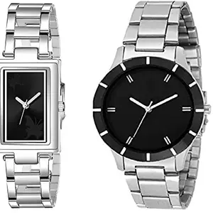 Watch City - Analogue Couple Watch Waterproof Casual/Formal Black Color Watch for Couples - Combo Pack Black Dial