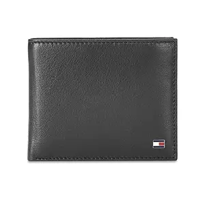 Tommy Hilfiger Royston Leather Passcase Wallet for Men - Black, 12 Card Slots