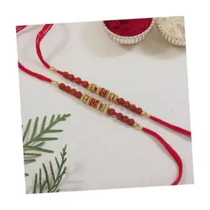 I Jewels Mens Rudraksha Rakhi With Roli Chawal & Rakshabandhan Card For Bro/Brother/Bhai (R219-2)(Set Of 2)