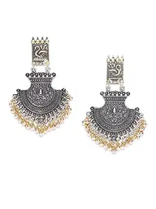Dulcett India Black Metal Earrings Platted, Ethnic Antique Afghani Oxidised Silver Earrings with Gold and Silver (Dual Colour Silver and Golden Earrings for Women and Girls