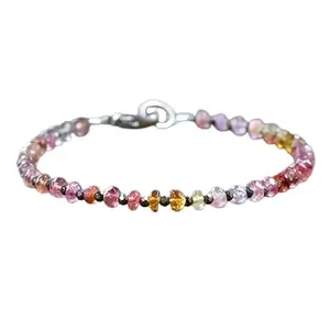 Gems_Hub Silver Plated Bracelet with Multicolor Faceted Multi Tourmaline Beads – Rondelle 3mm – For Men & Women|FIZA_LINK_05047