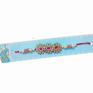 Traditional Rakhi Set for Brother, Ethnic Embellished Handmade Rakhi for Bhaiya Indian Festival combo with roli and chawal for Rakshabandhan special
