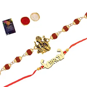 Rakhi Rudraksh With Stylish" BRO" With Roli Chawal And Greeting Card -34