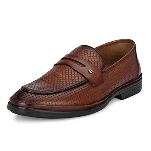 HITZ Men's Tan Leather Slip-On Comfort Shoes - UK 7