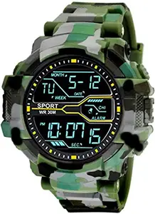 Acnos Polyurethane Premium Brand - Multi Functional Sports Digital Green Color Black Dial Men Watch, Green Band