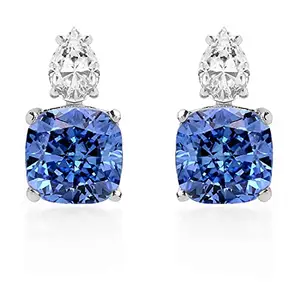 MINUTIAE Silver Plated Blue Titanic & White Crystal Drop Shape Ear Tops Stud Earring Jewellery For Women and Girls