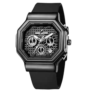 Daniel Hechter Paris Daumesnil Collection Analog Watch for Men Hexagonal Chronograph Watch Black Textured Dial, Multi-Function Display, Black Silicone Strap, Date Window