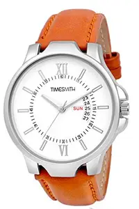 TIMESMITH Analog White Dial Brown Leather Analog Watches for Men Latest Stylish TSC-070heli20