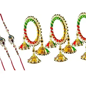 IndiA Craft Jaipur Kundan Gold Plated Rajasthani jaipuri chuda Rakhi for bhaiya bhabhi Combo (set of - 3)(made in India)