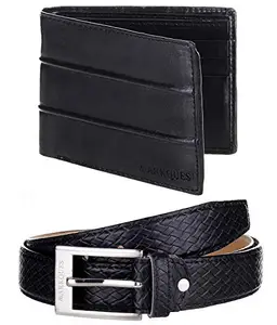 MarkQues Black Leather Wallet & Black Belt Combo Gift Set for Men (BER-2201 URB-01)