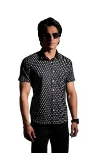 KASHE Black Cotton Summer Shirt for Men Half Sleeves Casual Stylish Shirts for Man-XL