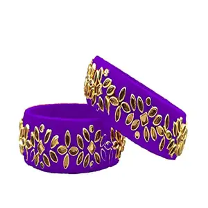 HARSHAS INDIA CRAFT Silk Thread Bangles With Kundan Stones Chuda Bangle Set For Womnes and girls (Purple) (Size-2/0)