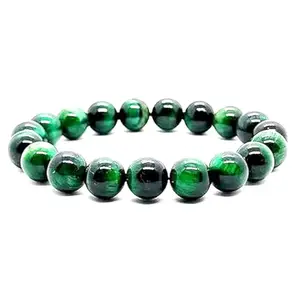 RRJEWELZ Natural Green Tigers Eye Round Shape Smooth Cut 8mm Beads 7.5 inch Stretchable Bracelet for Healing, Meditation, Prosperity, Good Luck | STBR_03982