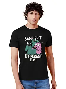 The Souled Store |Courage Same Shit Round Neck Mens and Boys T-Shirt |Half Sleeve Graphic Printed | 100% Cotton Black Color T-Shirts T-Shirts Fashionable Trendy Graphic Prints Pop Culture Merchandise