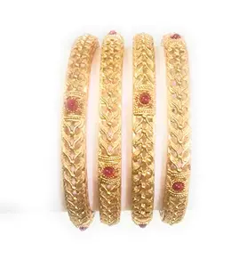 Santosh Enterprise Gold Plated Ruby Stone Bangles Set Jewellery For Girls and Women's. (Set of 4 piece) (2.6)