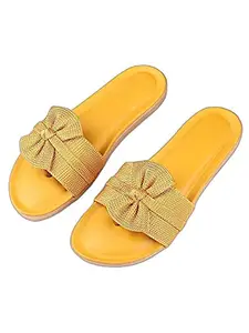 WalkTrendy Womens Synthetic Yellow Open Toe Flats - 7 Uk (Wtwf699_Yellow_40)