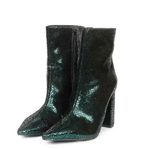 SaintG Womens Green Metallic Leather High Ankle Boots (Green, 3)