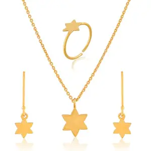 Auriste Gold Plated Chain Pendant set with Star Ring | stylish star Combo of Pendant Necklace Set with Earrings & Ring for Women/Girls | Gifts for Girlfriend, Gifts for Women and Girls
