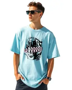 Enitor Men's Straight Printed Oversize T-Shirts. Aqua Blue