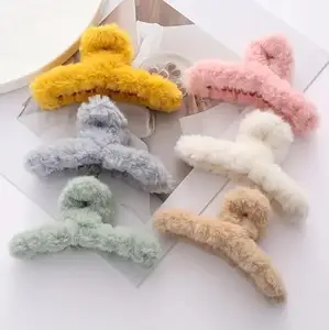 Furry Hair Claw Clips,Large Fuzzy Hair Claw Fuzzy Stylish Curly Hair Styling Accessories Pack of 12 (S737)